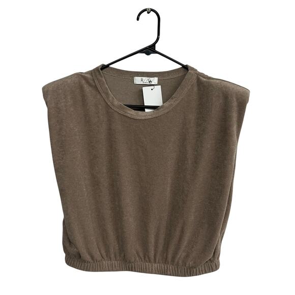 Scandi Minimal Taupe Shoulder Pad Crop Top R/C The Brand Luxe Streetwear Size L - Picture 1 of 5
